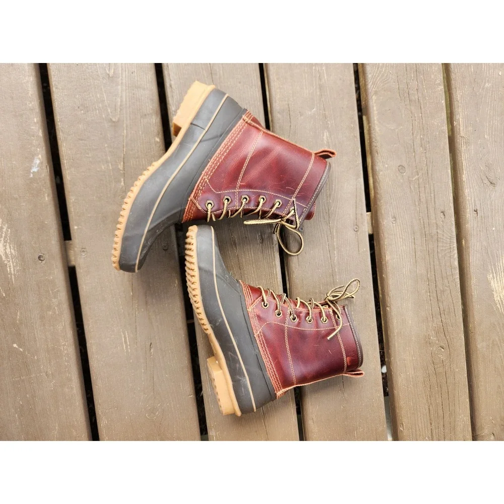 G.H. Bass Duclair Duck Boot Brown Leather Rubber Waterproof‎ Lace Up Women's 8M